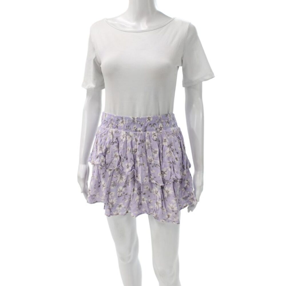 We're All Pretty Girls Women Peasant Mini Skirt Purple Floral Rayon Size L
